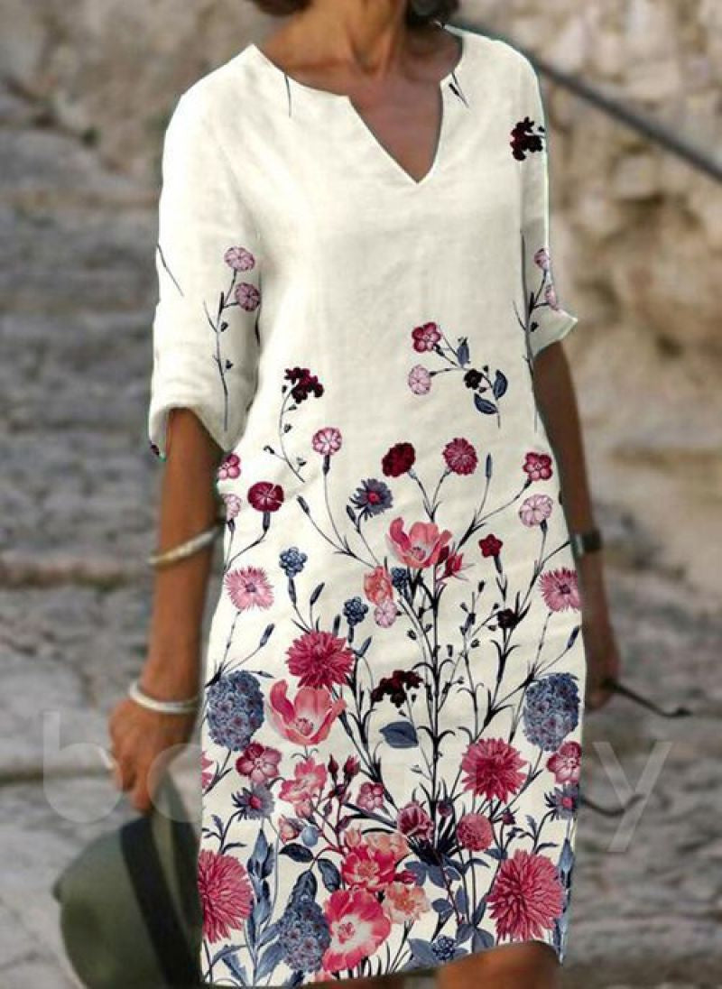 Aurora S | Charming Floral Linen Dress